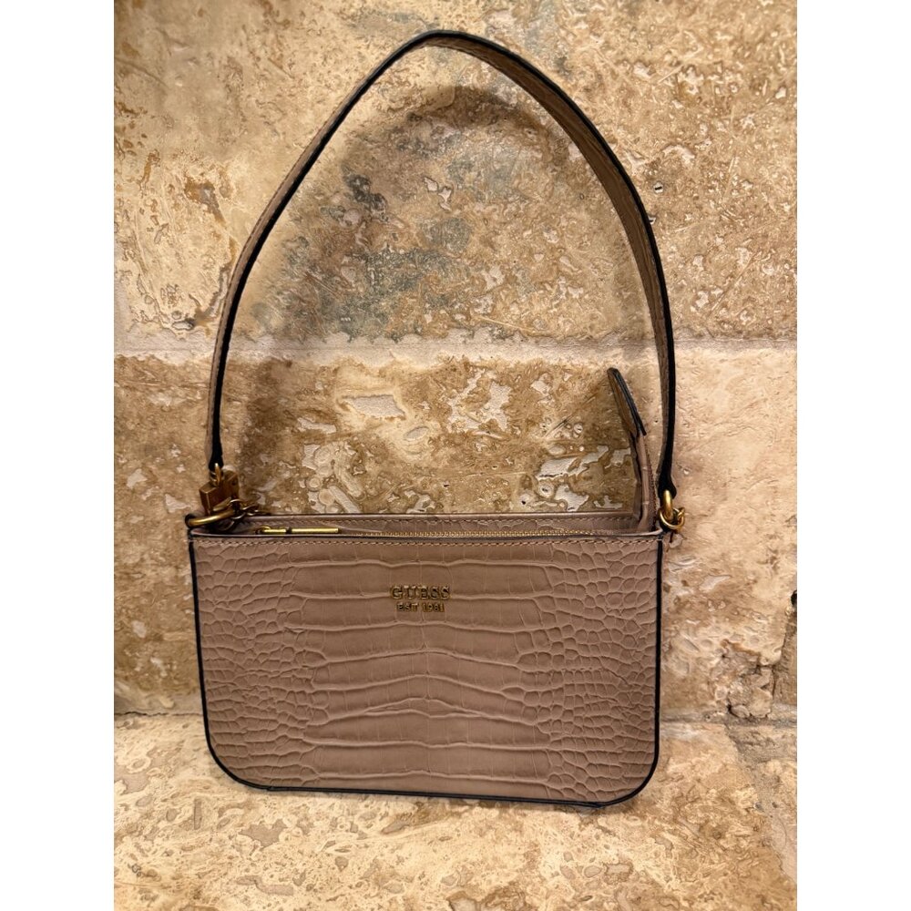 Guess Katie Mini Embossed Leather Shoulder Bag With Gold Chain Accent